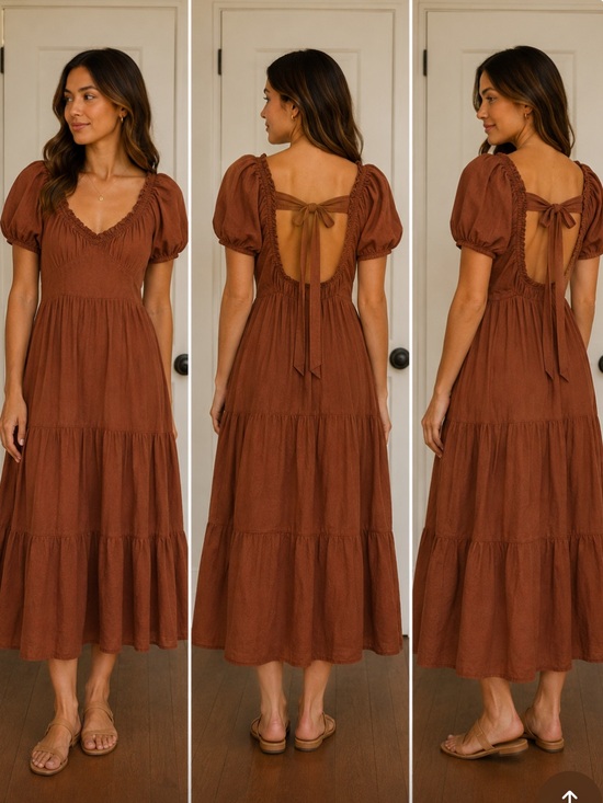 Sim & Sam Dresses & Skirts - Women’s Brown Puff-Sleeve Dress L